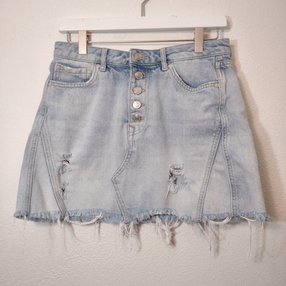 We the Free A Line Distressed Mini Denim Skirt 28